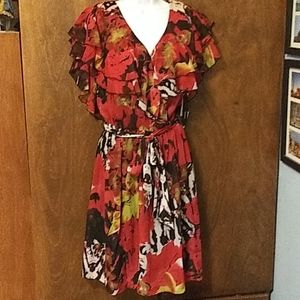 NWT MISS SIXTY-RED Multi-colored Ruffled Dress
